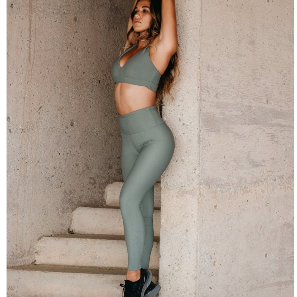 Skatie green ribbed Cece leggings